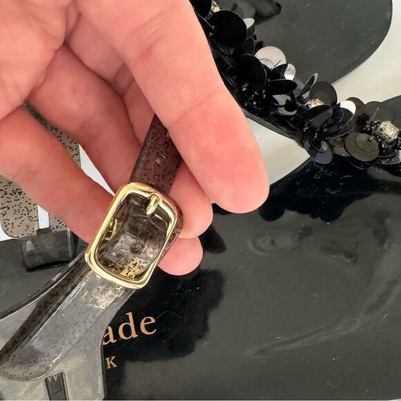 Kate Spade Farrah Black Glitter Jelly Sandals Rhinestones Floral Sz 6 Rubber - Picture 13 of 15